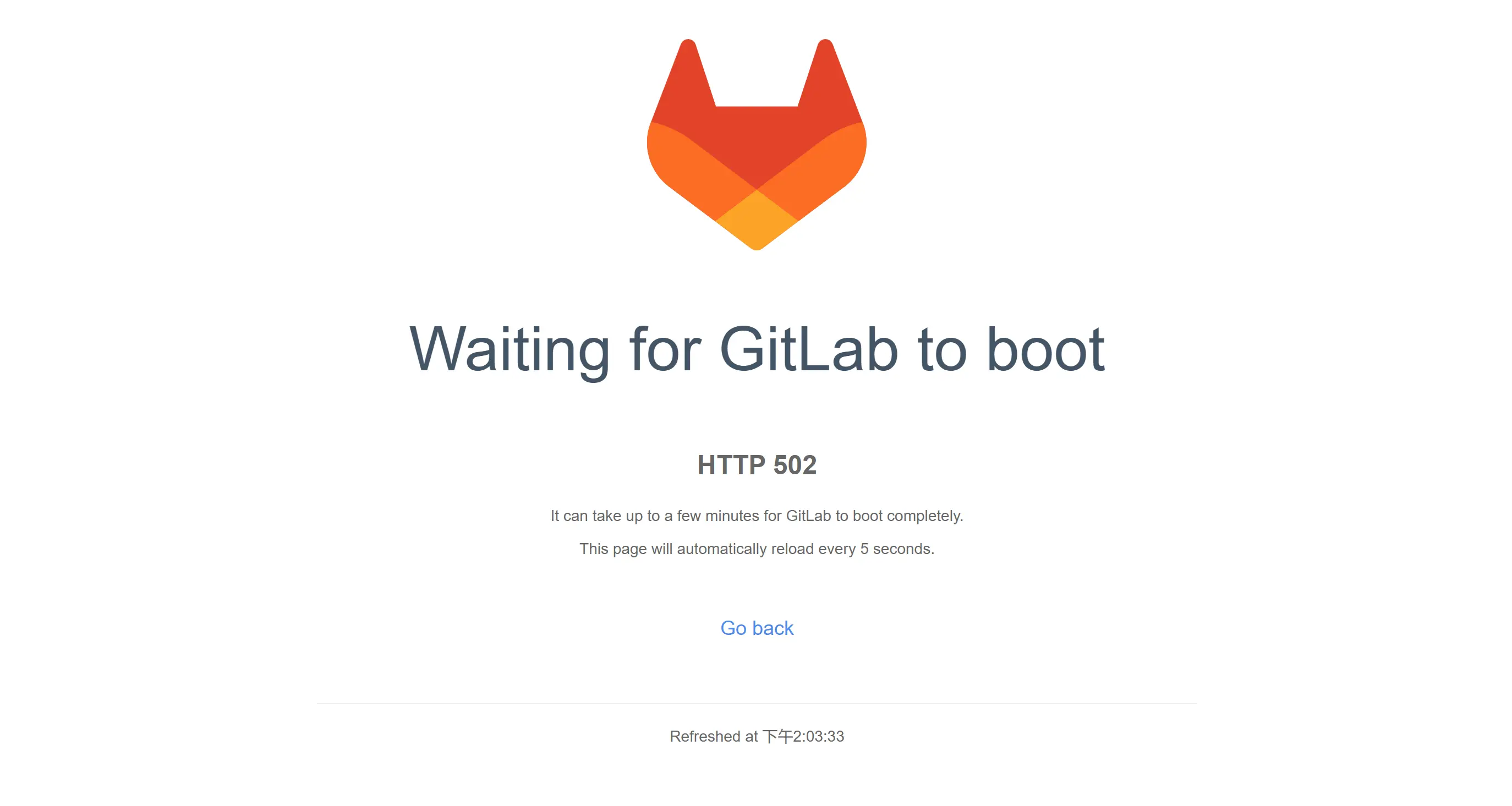 Wating for GitLab to boot - HTTP 502