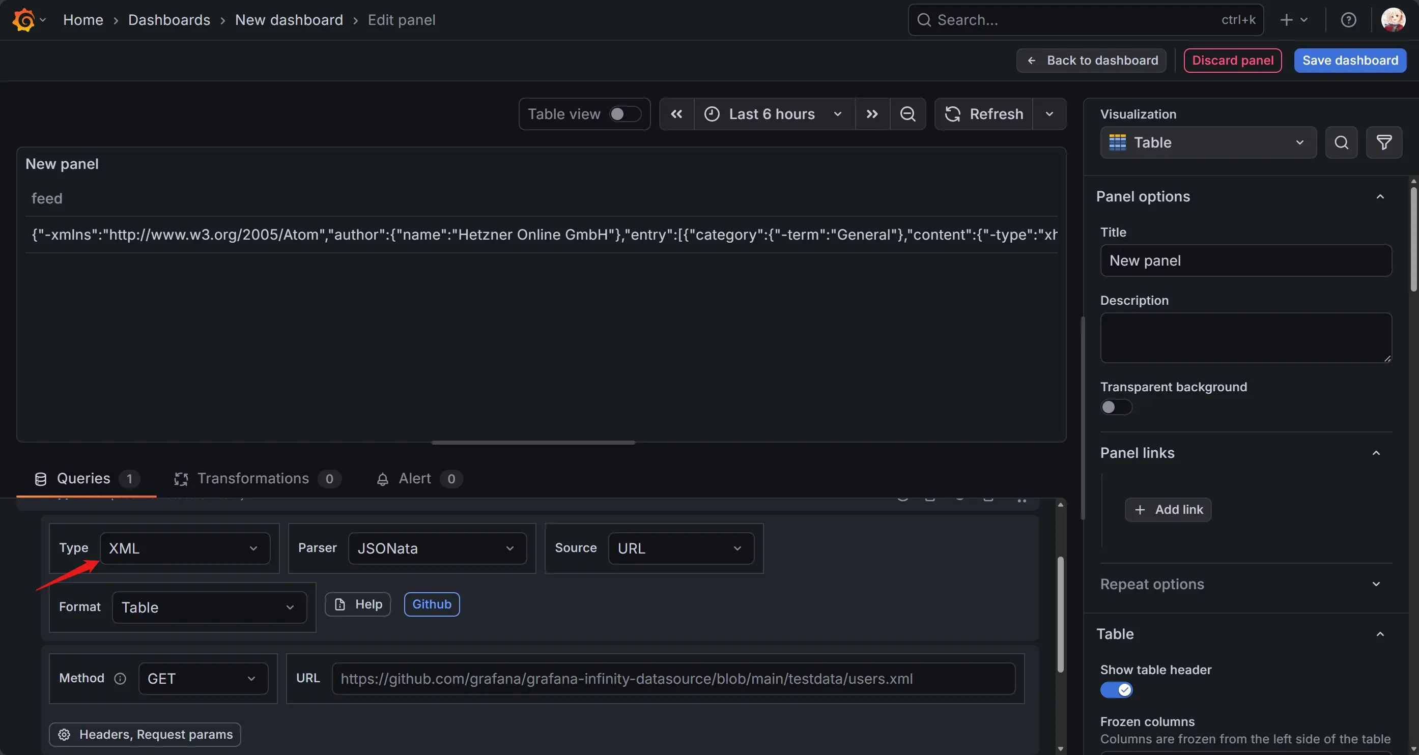 设置Type为XML 设置Type为XML